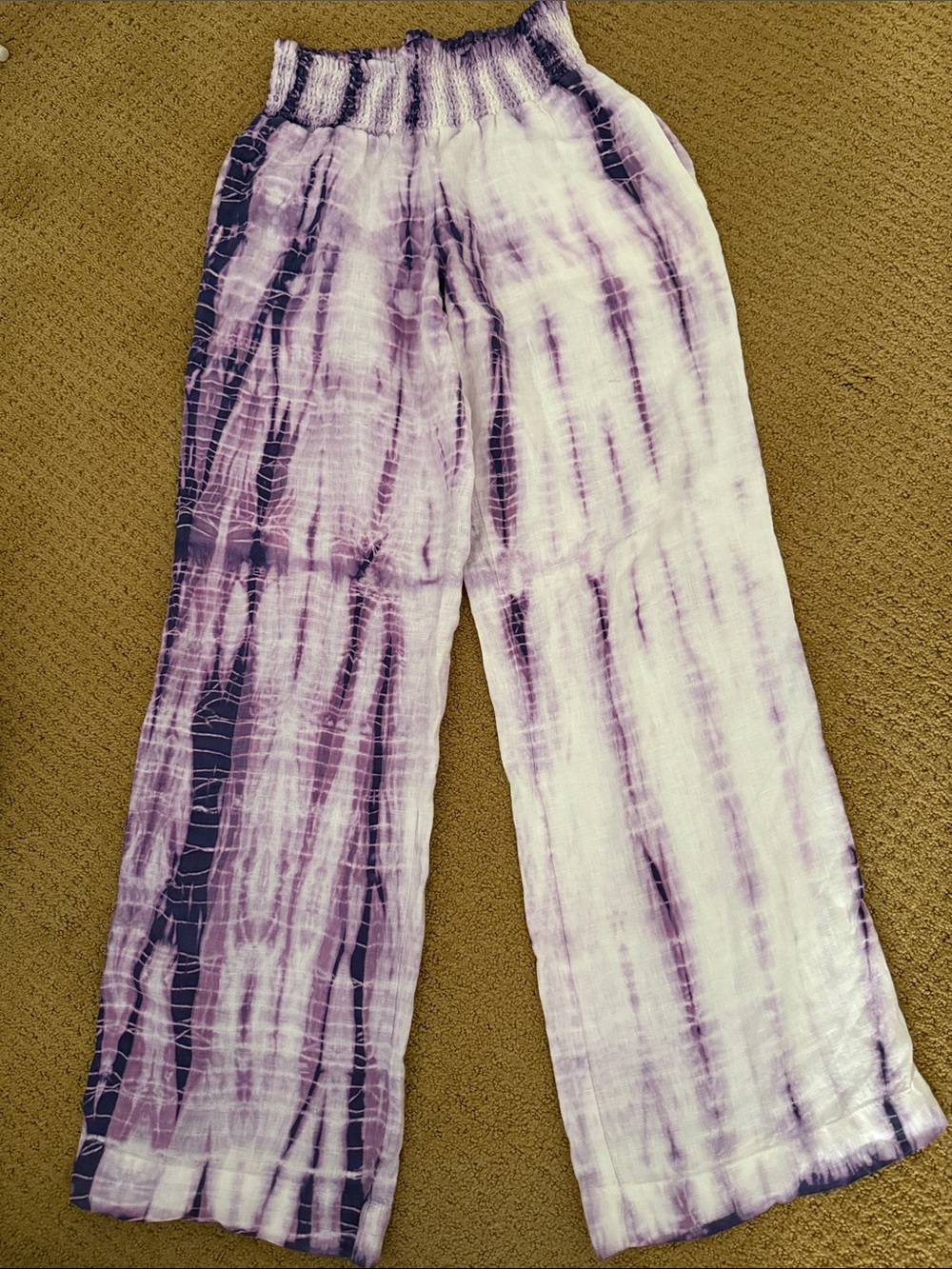 Anthropologie Purple White Tie-Dye Wide-Leg Pants